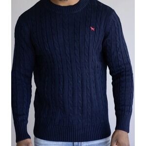 New Simply Southern Men's Cable-Knit Crewneck Pullover Sweater Navy Blue XL